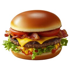 A cheeseburger isolated on a white background