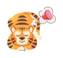 Cute tiger dreaming about meat