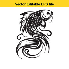 Fototapeta premium Monochromatic Koi Fish Illustration A Symbol of Perseverance Determination and Positive Transformation With an Artistic Swirl Design