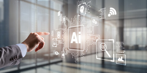 Artificial Intelligence Processor Concept. AI Big Data Array on virtual screen