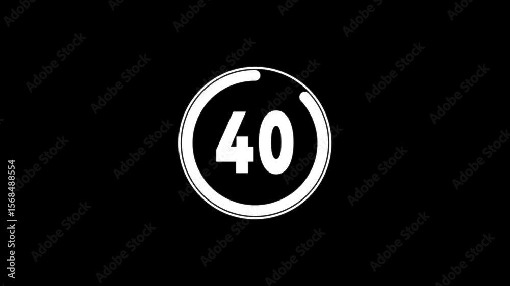 Wall mural circle countdown timer one minute animation from 45 to 0 second animation on black background with a