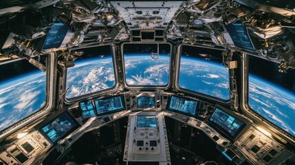 Fototapeta premium Spacecraft cockpit view of earth