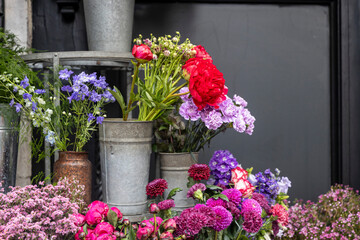 A Vibrant Collection of Fresh Flowers at a Florist. Decoration, flower arrangment of bouquets for diferent occasion