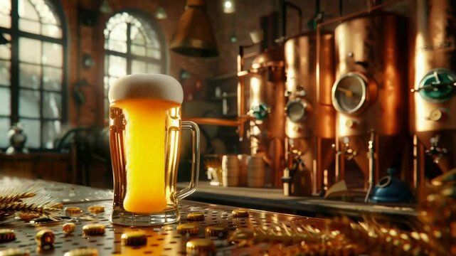 A glass of beer sitting on a bar, suitable for use in restaurant or pub interior scenes