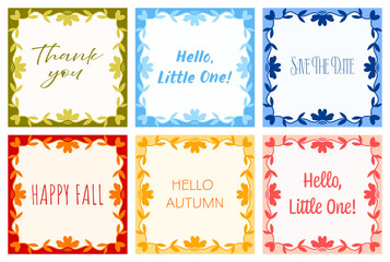 Set of greeting cards and invitations for different occasions. Design for Mother&rsquo;s Day, springtime and summertime celebration, scrap booking, invitations, textile, home d&eacute;cor, paper crafts.