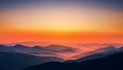 stylized sunset landscape illustration with layered hills and gradient sky