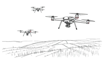 Fototapeta premium Drones flying over farmland.