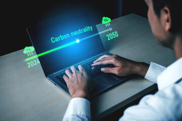Carbon neutrality timeline illustrates carbon, neutrality, and reduction targets from 2024 to 2050 to support global sustainability and green initiatives Vouch