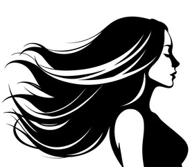 Graceful long hair silhouette flowing locks beauty vector for haircare ads luxury branding and romantic novel covers
