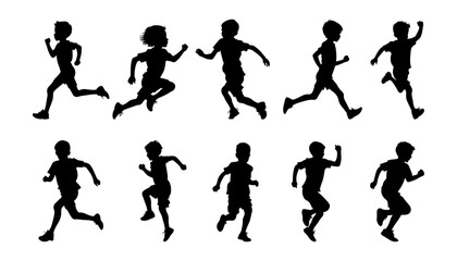 Active boys silhouettes dynamic play poses vector for sports branding park safety campaigns and childrens wellness content