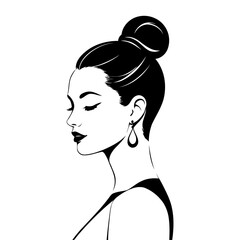 Sleek bun hairstyle model profile minimalist beauty art for cosmetics branding editorial content and wellness visuals