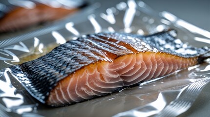 Freshly vacuum-sealed salmon fillet ready for storage and meal preparation