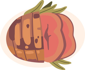 Sliced meatloaf on plate vector illustration