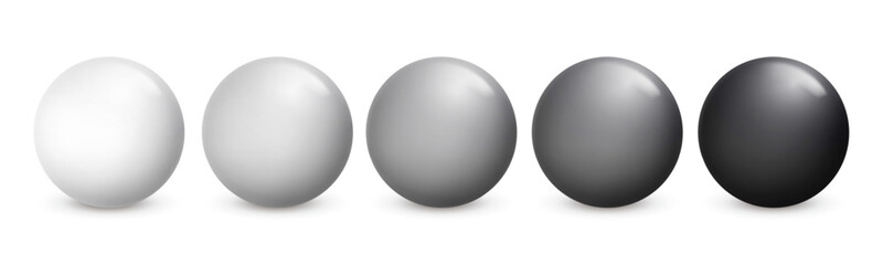 White, gray and black glass balls set. Realistic 3D abstract monochrome orb collection for decoration. Jewelry gemstone. Vector Illustration for your design