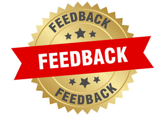 feedback. feedback round red and gold label isolated on transparent background