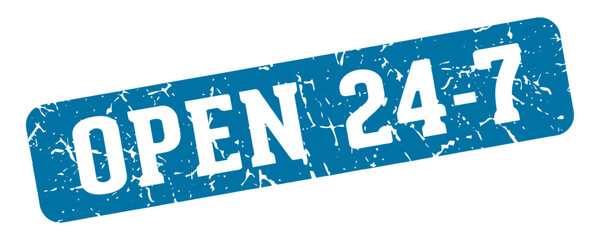 open 24 7 rectangular sign. open 24 7 stamp