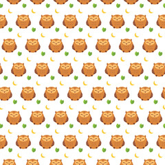 Cute Owl and Moon Seamless Pattern