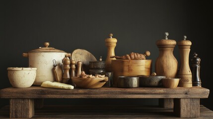 Old wood stand for showing off food items and cooking stuff.
