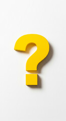 Yellow question mark on white background, simple design, symbolizes inquiry, doubt, question, uncertainty, problem-solving, FAQ concept