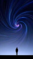 Abstract galaxy spiral with silhouette of person art print cosmic background design