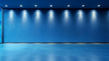 Simple blue background for presentations. Light blue wall with nice lights and a smooth floor.
