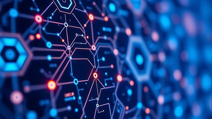 Abstract technological pattern with glowing elements in cool blue tones on a minimalist background.