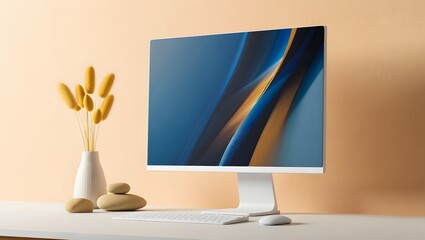 Modern all in one computer setup with sleek design and minimalist aesthetic on desk space