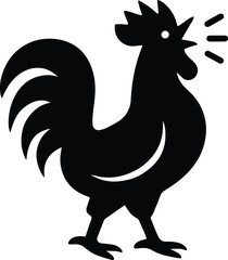 Silhouette rooster crowing black and white farm animal vector illustration