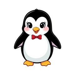 Obraz premium Adorable penguin illustration with a red bow tie. Ideal for children's designs and holiday projects.