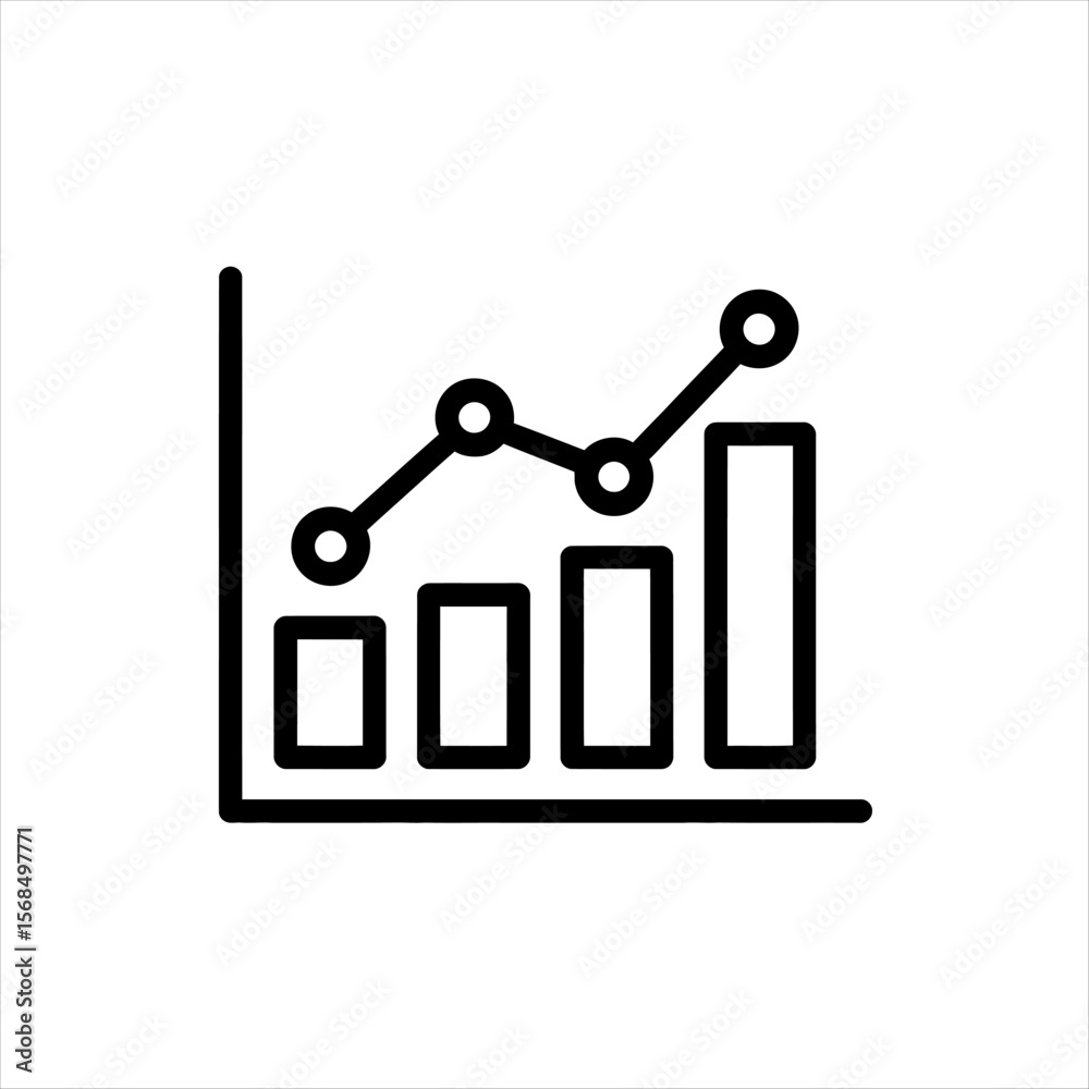 Poster simple line graph icon showing upward trend with bar chart elements