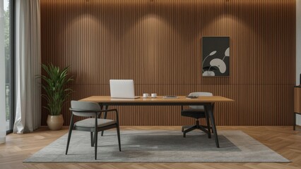 Modern office space with minimalist decor, showcasing a clean and inviting workspace for productivity.