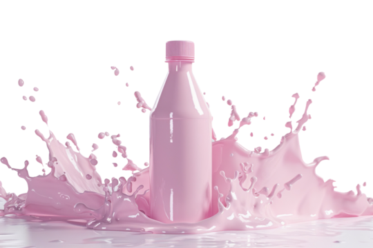pink Bottle in Milk Splash on a transparent background - Powered by Adobe