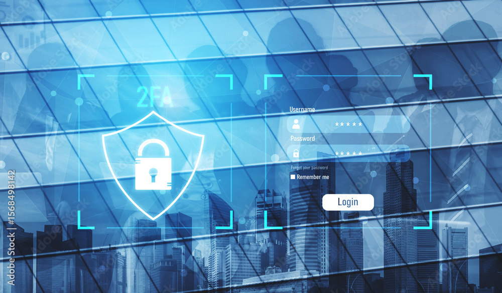 Poster two-factor authentication strengthens login system security. adds protection, two-factor authenticat