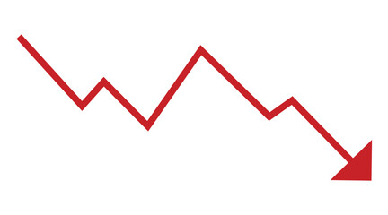 business graph with down red arrow. Stock market chart