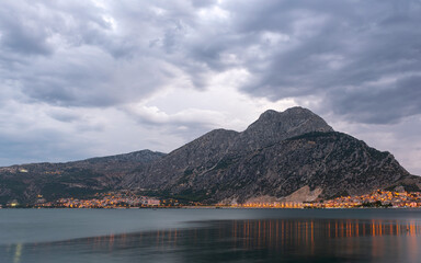 Egirdir district and Egirdir lake under grey clouds in the evening