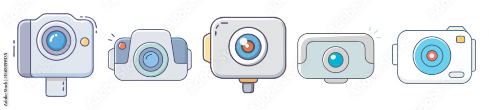 Poster an array of digital cameras showcase different shapes and technological designs
