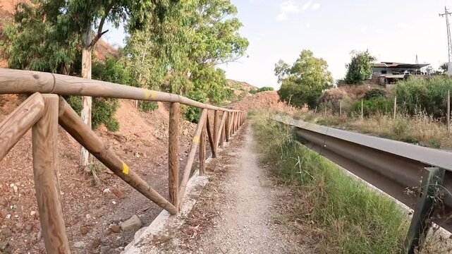 Camino Mozarabe de Santiago - single track pedestrian path leaving Junta de los Caminos, M&aacute;laga, Andalusia, Spain