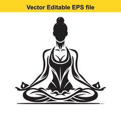 Elegant Yoga Silhouette Vector Art Meditative Woman in Lotus Position Minimalist Design for Wellness and Spiritual Practices Symbol