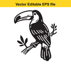 Monochromatic Toucan Perched on a Branch Vector Illustration with Bold Lines and Striking Contrast Depicting Wildlife and Nature