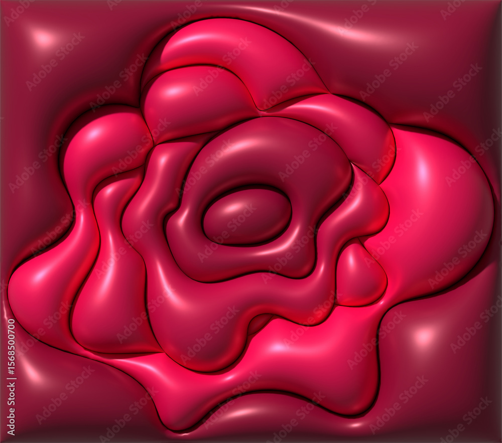Fototapete Abstract image resembling a volumetric relief pattern in the shape of a red rosebud or flower, 3D rendering illustration