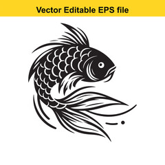 Elegant Black and White Koi Fish Illustration with Traditional Wave Patterns A Symbol of Prosperity and Good Fortune
