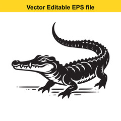 Fototapeta premium Monochrome Alligator Vector Illustration of a Powerful Reptile with a Detailed Texture and Menacing Gaze ready to Strike
