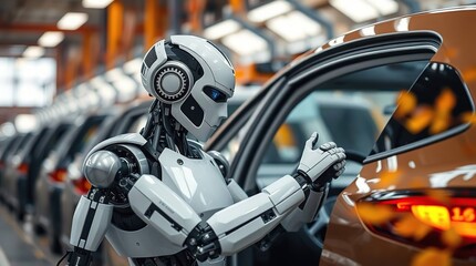 Fototapeta premium Robot checks the interior of new car