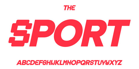 Modular sport font, bold italic alphabet, dynamic cut letters, retro gaming typeface for speed logo, esport headline, fast display typography, modern digital typographic design. Vector typeset