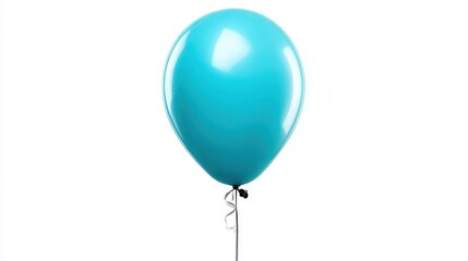 A single, vibrant turquoise balloon is suspended against a plain white background, creating a cheerful and eye-catching image, Ideal for birthday invitations, party decorations, or festive themes,