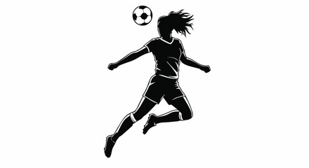 Obraz premium Silhouette of a Female Soccer Player Heading the Ball