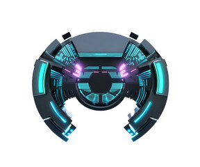Naklejka premium Futuristic sci fi circular device with neon lights isolated on transparent background