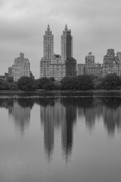 Focused mirrored skyline New York Central Park