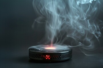 Electronic device emitting a mysterious white smoke on a dark background