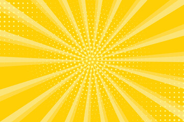 Yellow abstract background with light of sunburst. yellow starburst with halftone. sun ray retro background with flash. vector